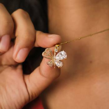 Pave butterfly crystal drop necklace for women | anti-tarnish gold plated satellite snake chain 4