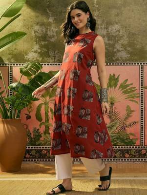 Block printed mandarin collar neck straight kurta 2