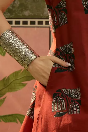 Block printed mandarin collar neck straight kurta