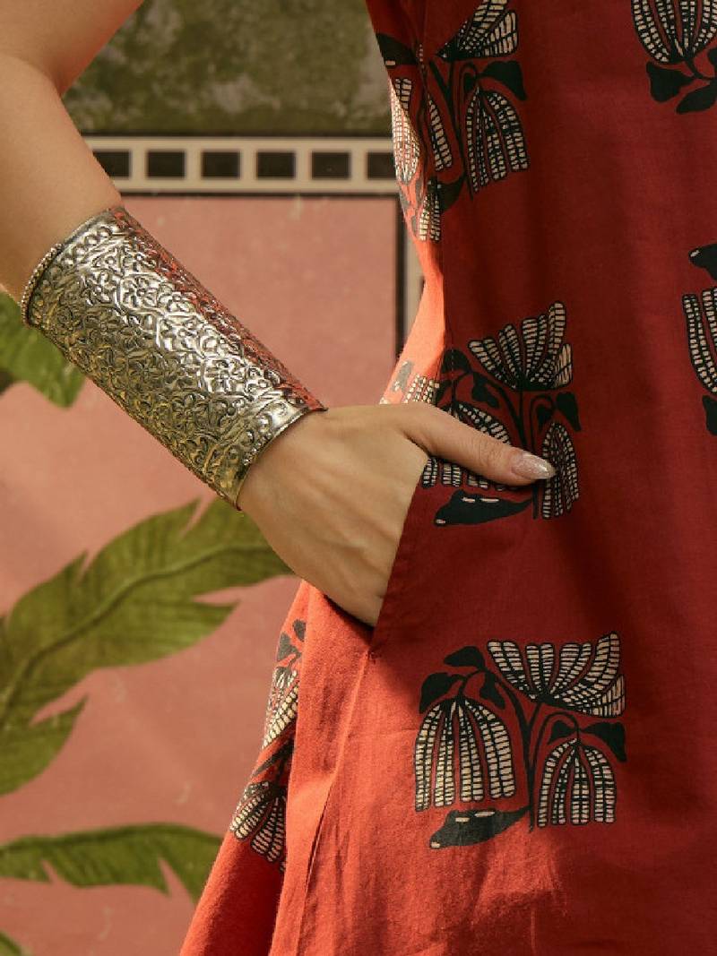 Block printed mandarin collar neck straight kurta