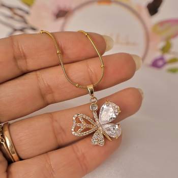 Pave butterfly crystal drop necklace for women | anti-tarnish gold plated satellite snake chain 5