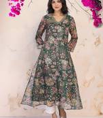 Women floral printed thread work kurta