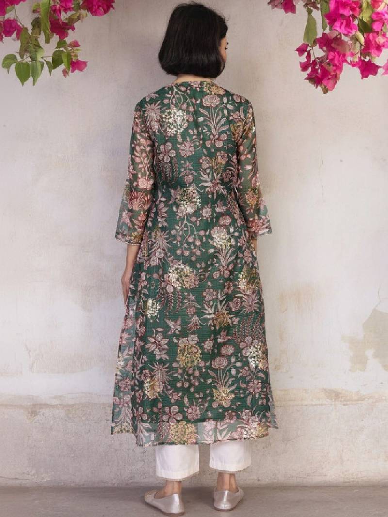 Women floral printed thread work kurta