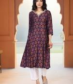 Women ethnic motifs printed thread work anarkali kurta