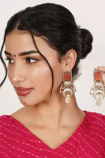 Rust & ivory drop earrings