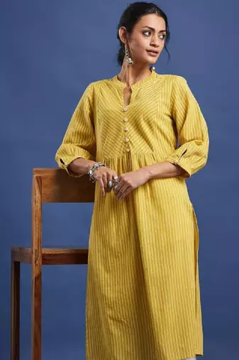Striped pure cotton a-line kurta