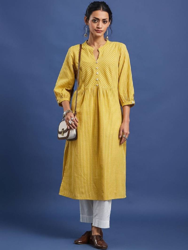 Striped pure cotton a-line kurta