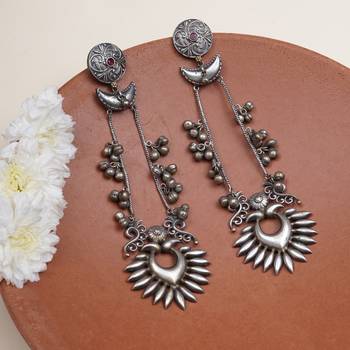 Sun and crescent long earrings 1