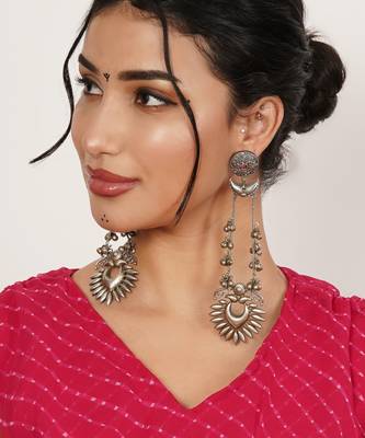 Sun and crescent long earrings 2