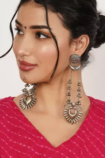 Sun and crescent long earrings