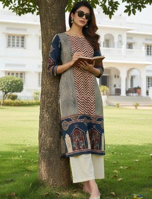 Women geometric printed block print kurta 1