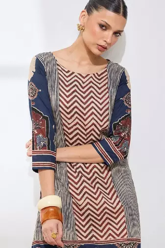 Women geometric printed block print kurta