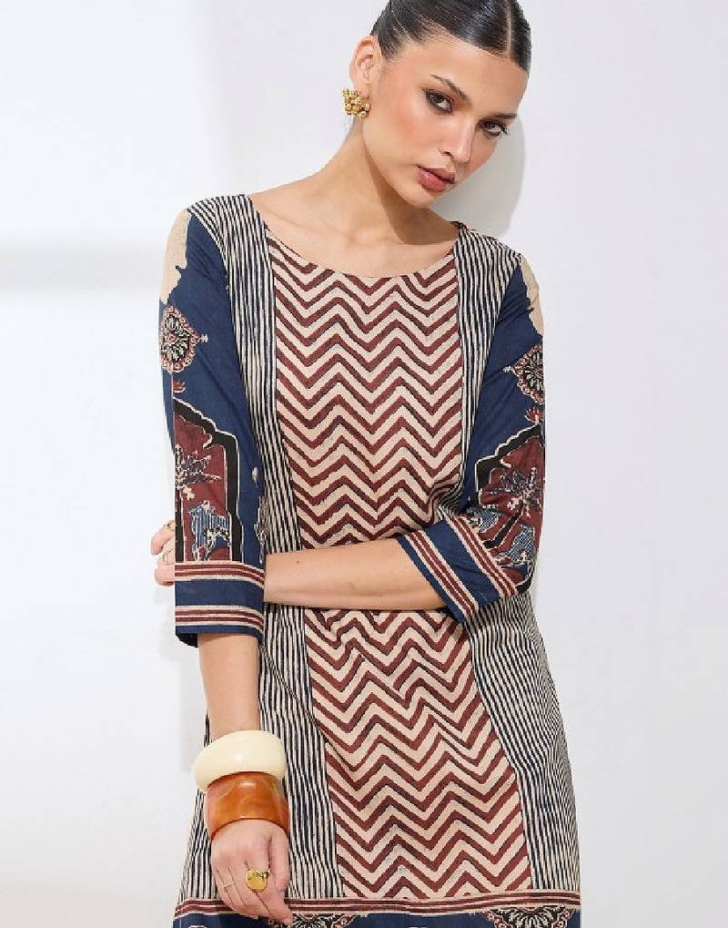 Women geometric printed block print kurta