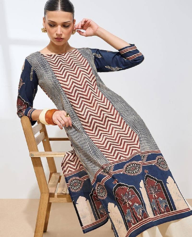 Women geometric printed block print kurta