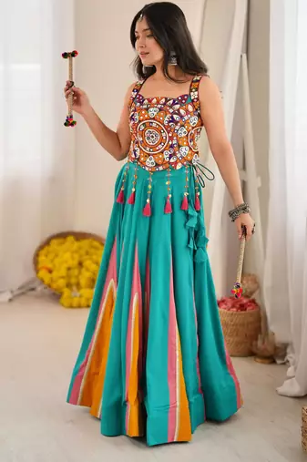 Sky Blue Navratri Lehenga Choli 