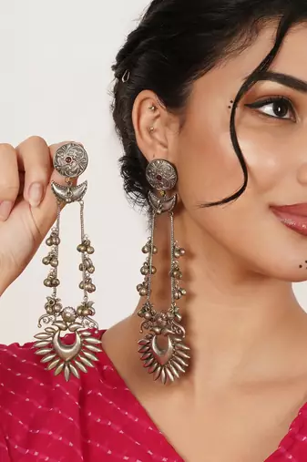 Sun and crescent long earrings