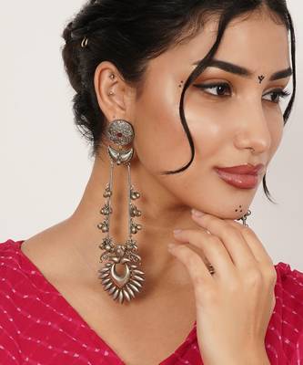 Sun and crescent long earrings 5