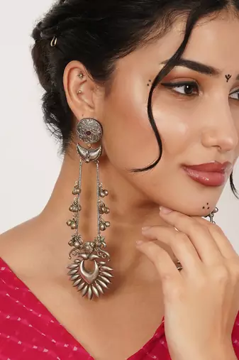 Sun and crescent long earrings
