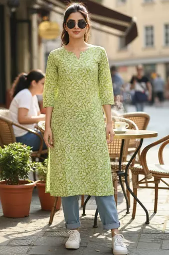 Women floral printed white romance kurta