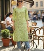 Women floral printed white romance kurta