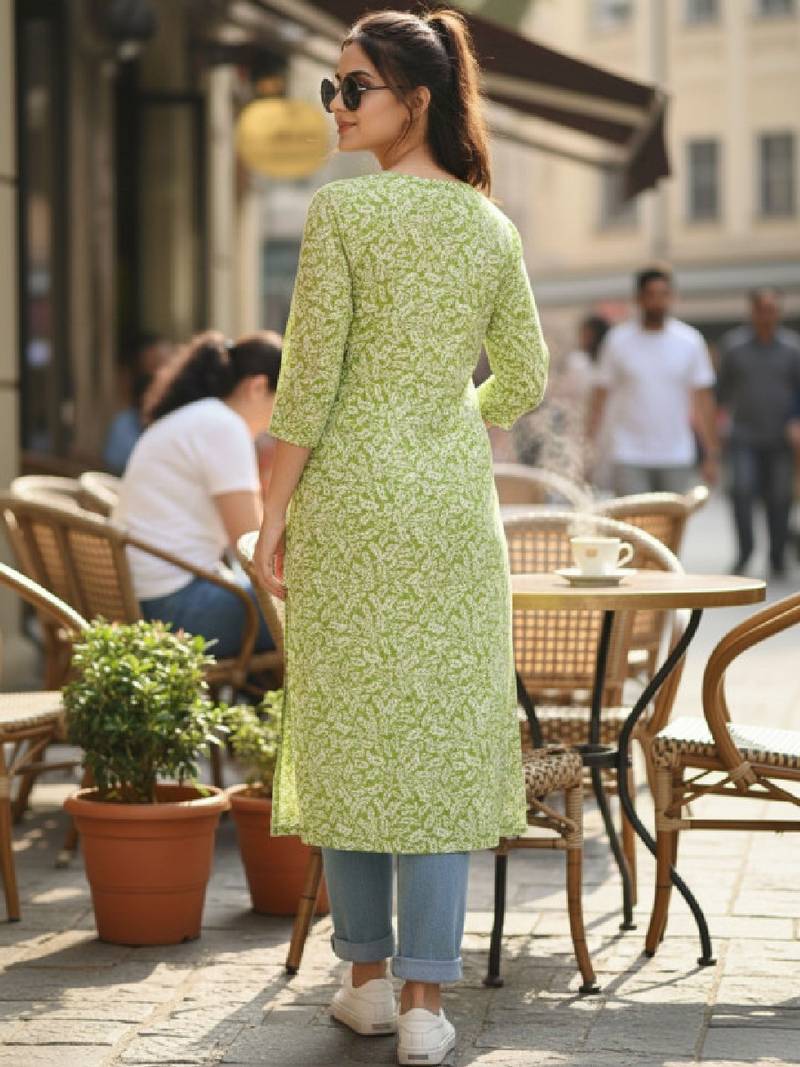 Women floral printed white romance kurta