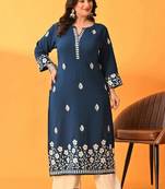 Aari work embroidered floral polyester straight calf length kurta