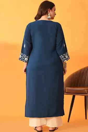 Aari work embroidered floral polyester straight calf length kurta