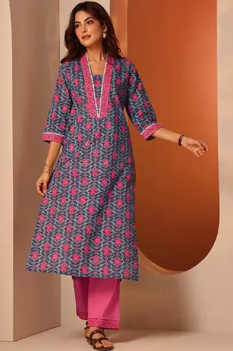 Women floral printed straight cotton kurta