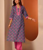 Women floral printed straight cotton kurta