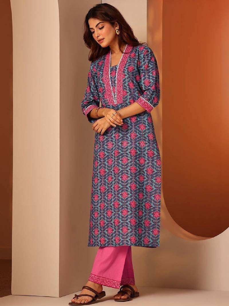Women floral printed straight cotton kurta