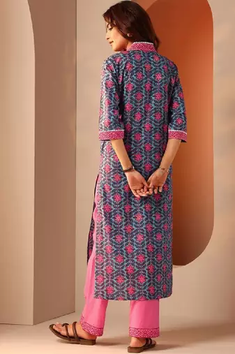 Women floral printed straight cotton kurta