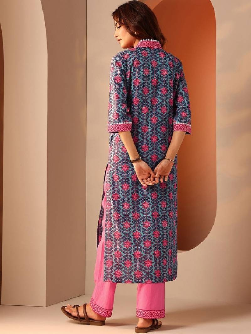 Women floral printed straight cotton kurta
