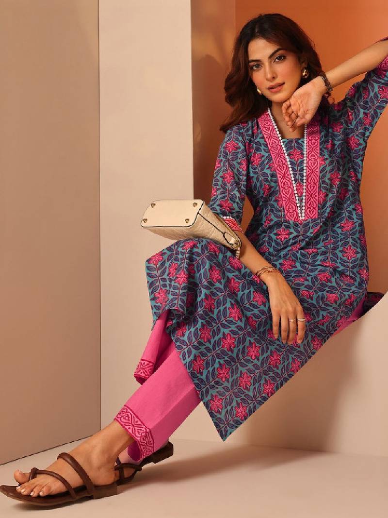 Women floral printed straight cotton kurta