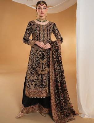 Women floral embroidered thread work floral georgette kurta 1