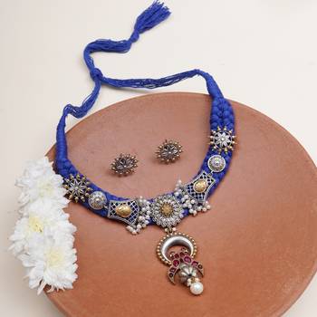 Braided collar necklace with matching earring 1