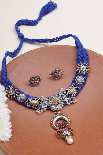 Braided collar necklace with matching earring