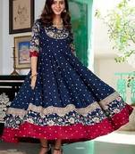 Women polka dot printed thread work indie prints anarkali kurta