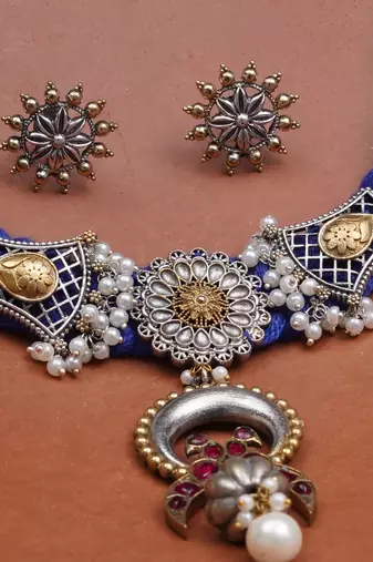 Braided collar necklace with matching earring