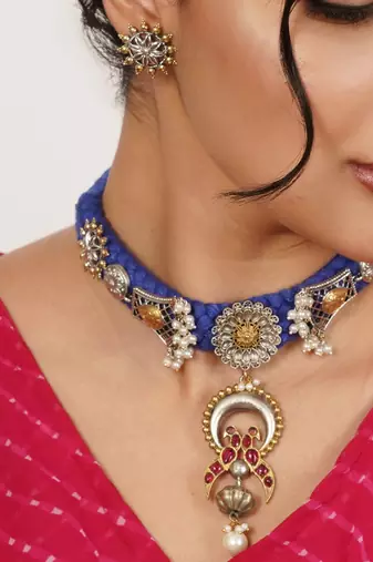 Braided collar necklace with matching earring