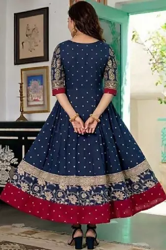 Women polka dot printed thread work indie prints anarkali kurta