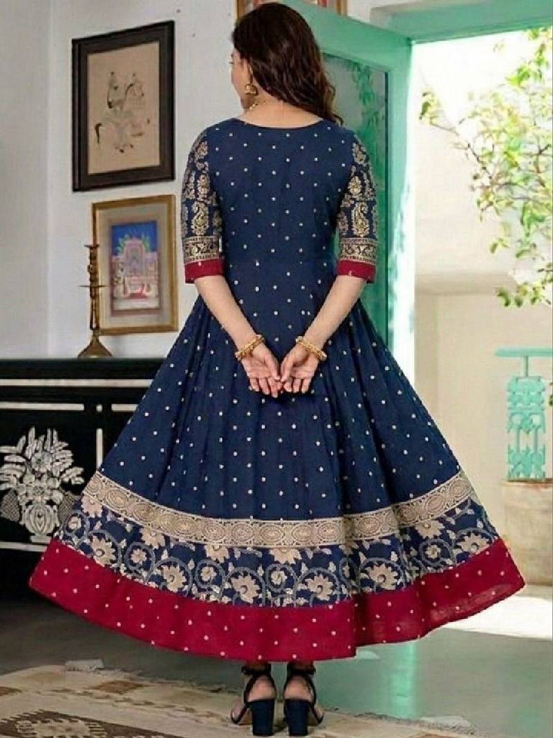 Women polka dot printed thread work indie prints anarkali kurta