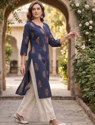 Women floral printed thread work floral kurta 1