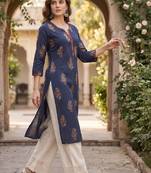 Women floral printed thread work floral kurta