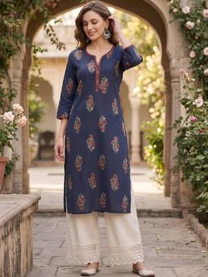 Women floral printed thread work floral kurta 2