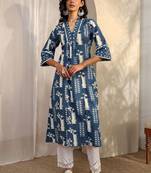 Women ethnic motifs printed indigo kurta