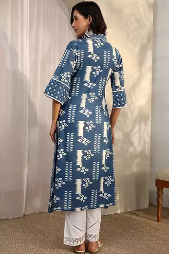 Women ethnic motifs printed indigo kurta