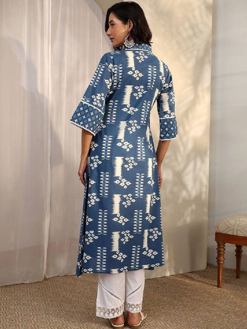 Women ethnic motifs printed indigo kurta