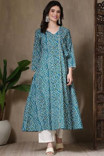 Women bandhani printed indie prints anarkali kurta