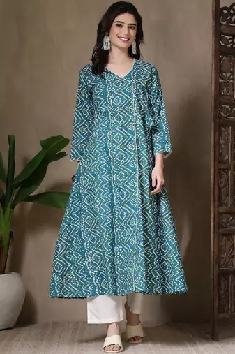 Women bandhani printed indie prints anarkali kurta