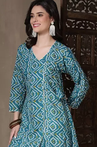 Women bandhani printed indie prints anarkali kurta